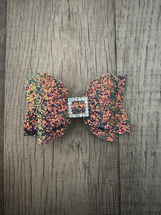 Colourful glitter with buckle medium bow on clip